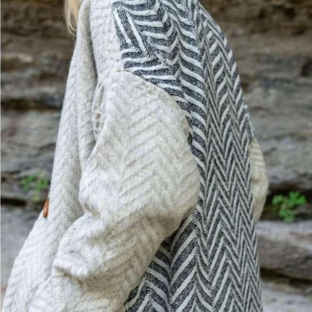 Portuguese Wool Pieper Coat in Neutral Mix-Match Hereingbone - Picture 2 of 9